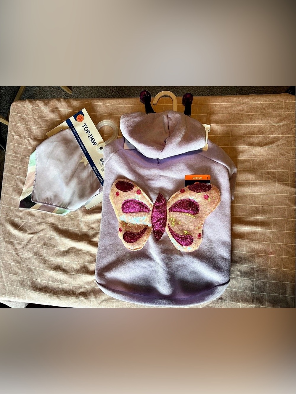 Pink and purple butterfly dog costume and bandana set - size medium